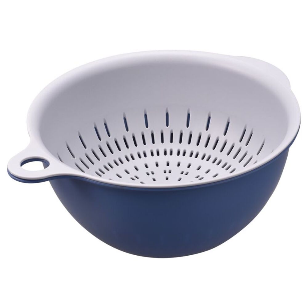 Strainer Colander Bowl Set, Medium Double Layer Drain Basin and Basket - Blue